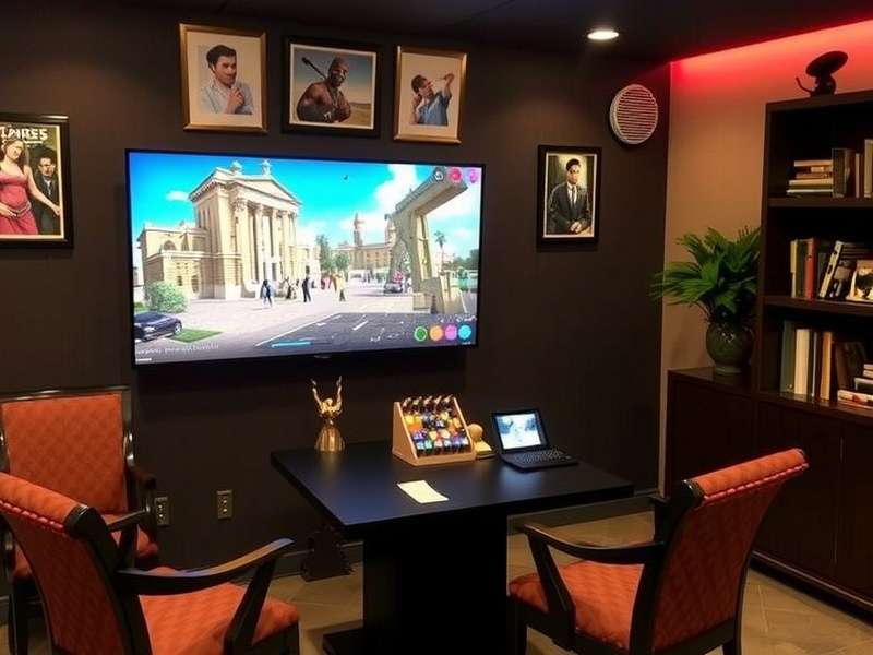 Game development studio interior with developers working